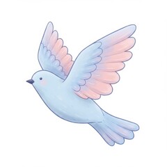 Pastel Bird Illustration in Flight with Pink and Blue Watercolor Wings