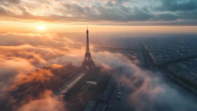 Morning mist around the Eiffel Tower 
