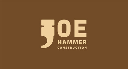 Professional Joe Hammer Construction Company Logo with Stylized Hammer Letter J Design.
