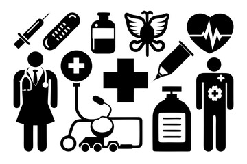 Medical & Healthcare Line Icon Set Black Silhouette Vector Illustration
