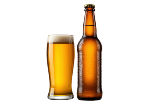 Chilled Beer Bottle and Glass on Transparent Background