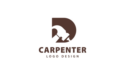 Negative Space Hammer Inside Letter D . usable logo design for carpentry workshop. shop tool