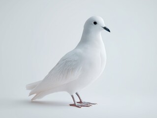 White dove standing gracefully on a smooth surface, showcasing its elegant feathers and serene expression, embodying peace and tranquility in a minimalist setting