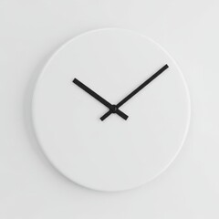Minimalist White Clock with Black Hands on White Wall Background