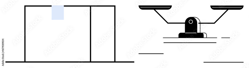 Poster scales representing justice alongside a simplistic bookshelf depicting knowledge and study. ideal fo