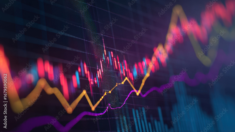 Aufkleber visualize dynamic financial data with colorful line graphs representing market trends and fluctuatio