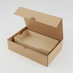 Open Brown Cardboard Box with Inner Tray Isolated on White Background
