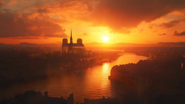 Sunset over &Icirc;le de la Cit&eacute; with Notre-Dame 