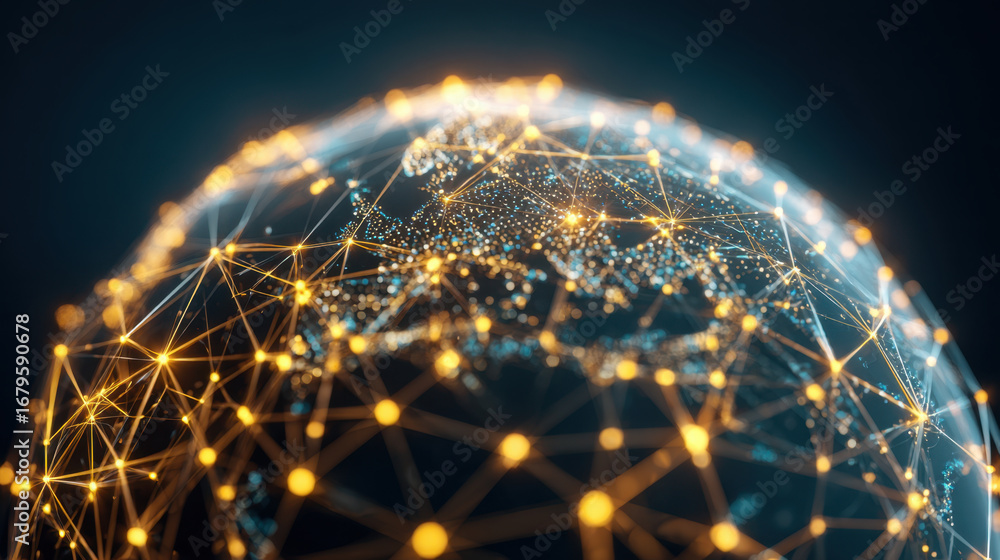Poster digital globe illuminated with interconnected lines and nodes, representing global connectivity and 