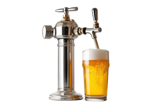 Traditional Beer Engine Tap with Pint on Transparent Background