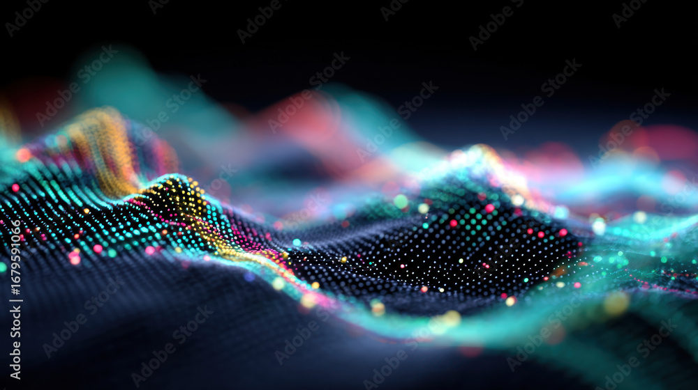 Aufkleber digital waves create mesmerizing visual of colorful dots and lines, representing data flow and techn