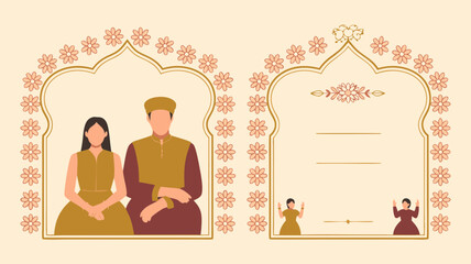 Beautiful Indian wedding couple vector illustration, perfect for creating elegant invitations and celebrating traditional South Asian matrimonial ceremonies with cultural charm