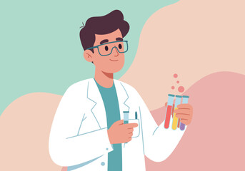 Scientist Holding Test Tubes in Laboratory Illustration.