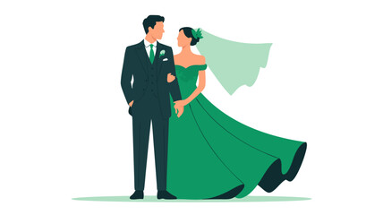 Romantic Indian wedding couple vector, featuring a joyous bride and groom with elegant floral designs and warm string lights, celebrating their special day