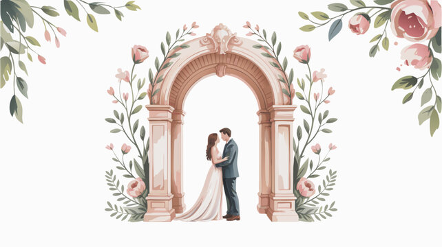 Beautiful Indian wedding couple vector illustration for an elegant save the date invitation card, capturing the essence of a joyous celebration with traditional attire and floral details