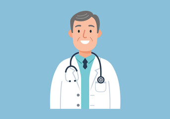 Fototapeta premium Friendly Doctor Illustration with Stethoscope and White Coat.