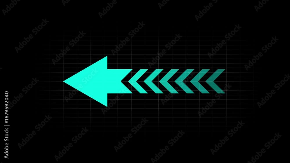 Aufkleber cyan color left side directional arrow loop animation. direction concept arrow icon on black backgro