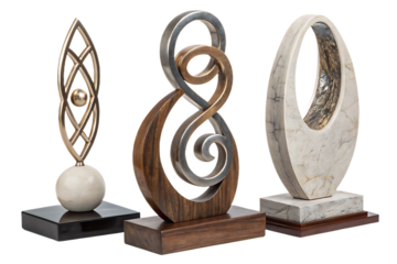 generic set of modern abstract decor sculpture in deferent materials for home or public area or reception decoration concepts isolated on AI generated by PNG