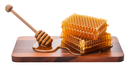 Golden honeycomb glistening with honey, a natural sweet treat indeed