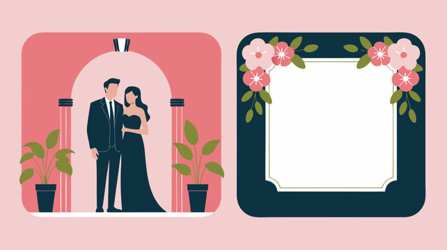 Elegant Indian wedding couple vector illustration embracing love and celebration under a beautifully adorned archway, perfect for invitations and romantic event designs - Powered by Adobe