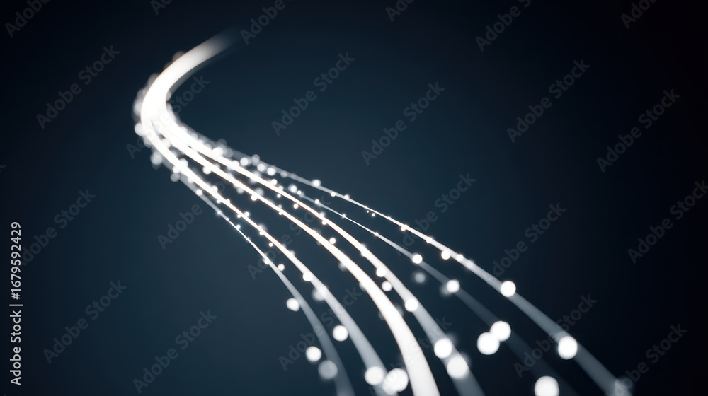 Poster mesmerizing abstract image featuring flowing light trails against dark background, creating sense of