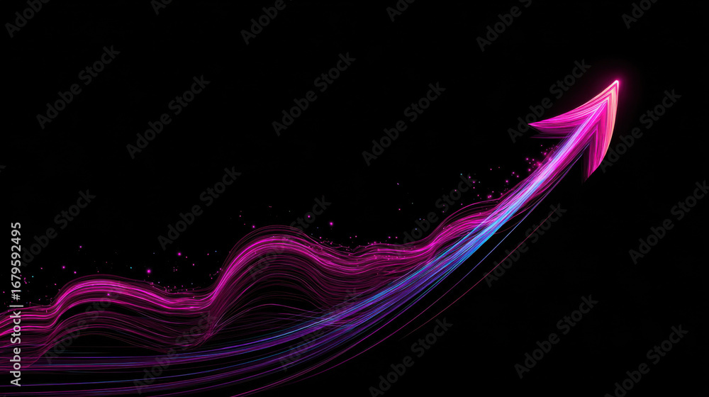 Poster dynamic arrow design vibrant colors abstract lines upward movement digital art glowing effect modern