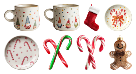 PNG Festive holiday-themed kitchenware collection, element set on transparent background