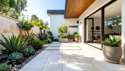 Modern Outdoor Garden with Succulent Plants and Minimalist Design