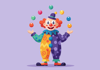 Cheerful Clown Juggling Colorful Balls in a Festive Performance.
