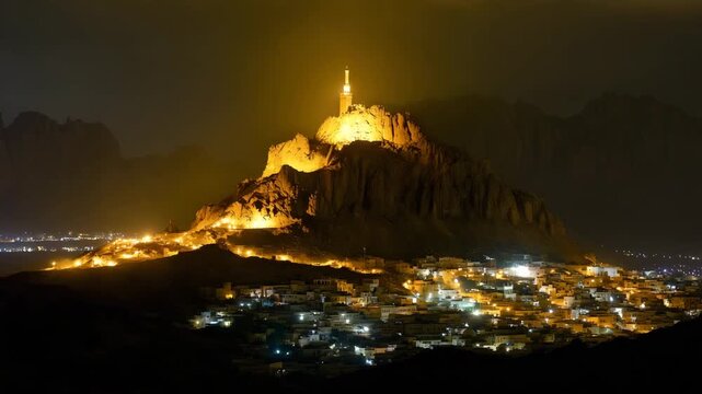 The Jabal al-Noor (Mountain of Light) with the Cave of Hira, a significant site in Islamic history 