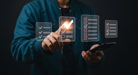 Person completing a digital checklist on phone