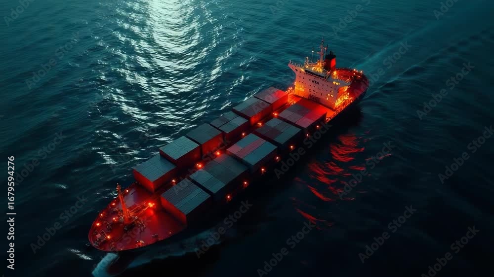 Aufkleber a large container ship sailing through calm waters with containers stacked high on deck