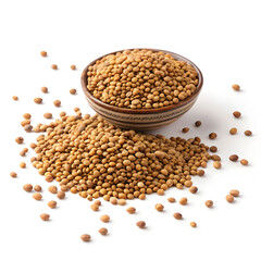 Dried horse gram isolated on a plain white background, ideal for use in food packaging, nutrition, culinary visuals,