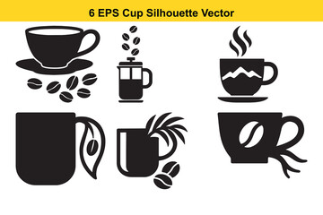 Coffee Cup Silhouette Assortment With Beans And French Press Vector Art illustration