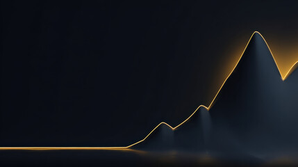 Sleek and modern digital illustration depicting stylized graph with glowing line representing growth and fluctuations against dark background. image conveys sense of progress and innovation