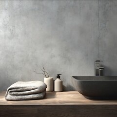 concrete wall in bathroom closeup professional interior photo high detail soft light