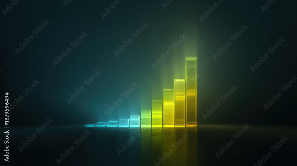 Poster modern digital bar graph representing growth and progress with vibrant colors. bars transition from 