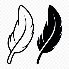Vector Black and White Fluffy Feather Logo Icons. Silhouette Feather Set Closeup Isolated. Design Template of Flamingo, Angel, Bird Feather. Lightness and Freedom Concept