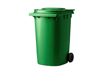 Green Wheeled Trash Bin on Transparent Background