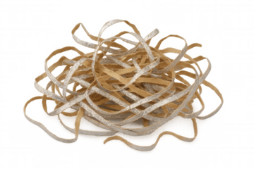 Curling golden and silver shredded paper creating an abstract design, isolated on transparent background, ideal for festive decorations