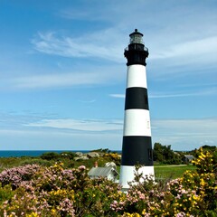 Lighthouse overlooking a coastal landscape