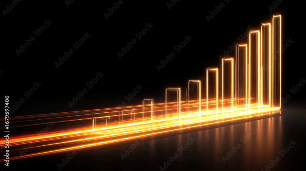 Aufkleber glowing bar graph representing growth and progress, with vibrant orange lines creating dynamic visua