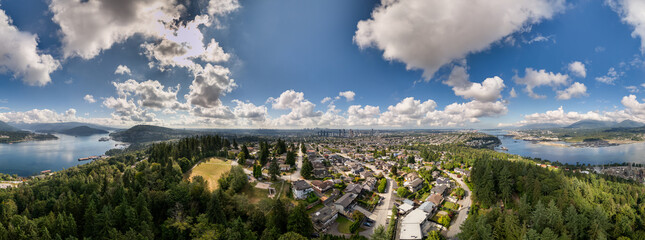Aerial View of Burnaby with Scenic Skyline and Forested Surroundings