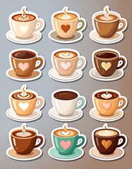 Obraz premium Cute coffee cup stickers