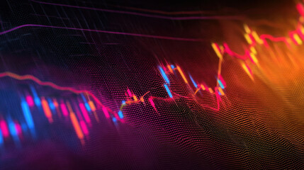 Dynamic stock market graph with vibrant colors and abstract lines representing financial trends and data fluctuations. image conveys sense of movement and energy in financial world