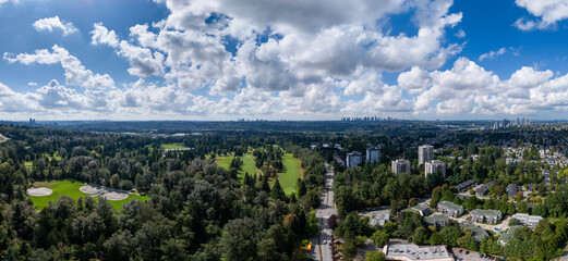Panoramic Aerial View of Burnaby in Greater Vancouver Area, BC, Canada