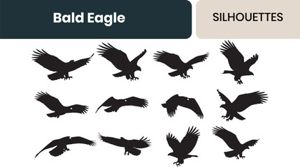 Bald Eagle In Flight Silhouette Set