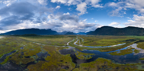 Panoramic View of Serene River Valleys and Mountains in BC, Canada