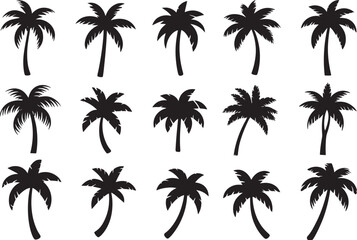 A vector illustration set of tropical palm trees and summer island landscapes