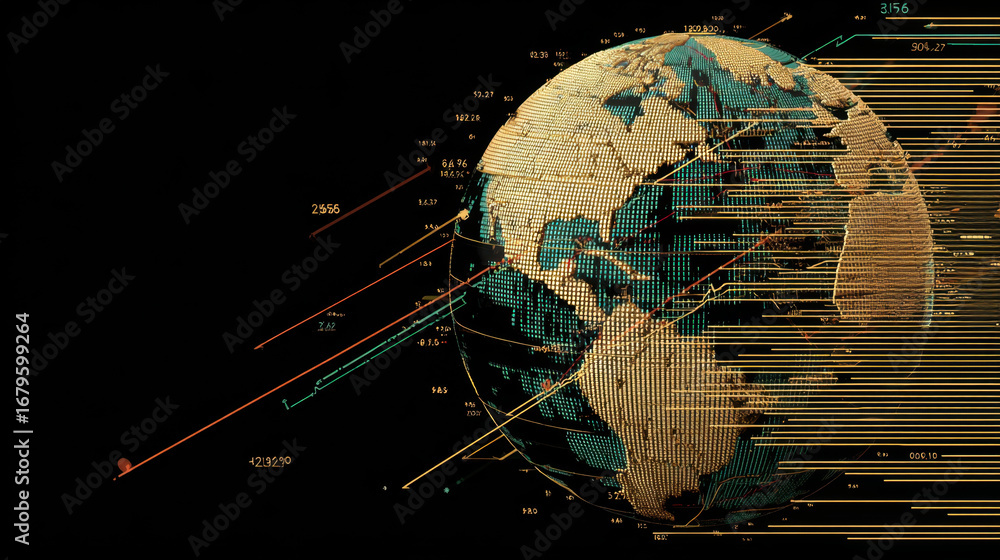 Aufkleber digital globe with data visualization, showcasing global statistics and trends. design features mix 